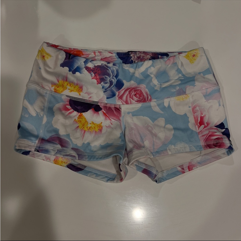 Fleo Blue and Pink Floral Athletic Shorts